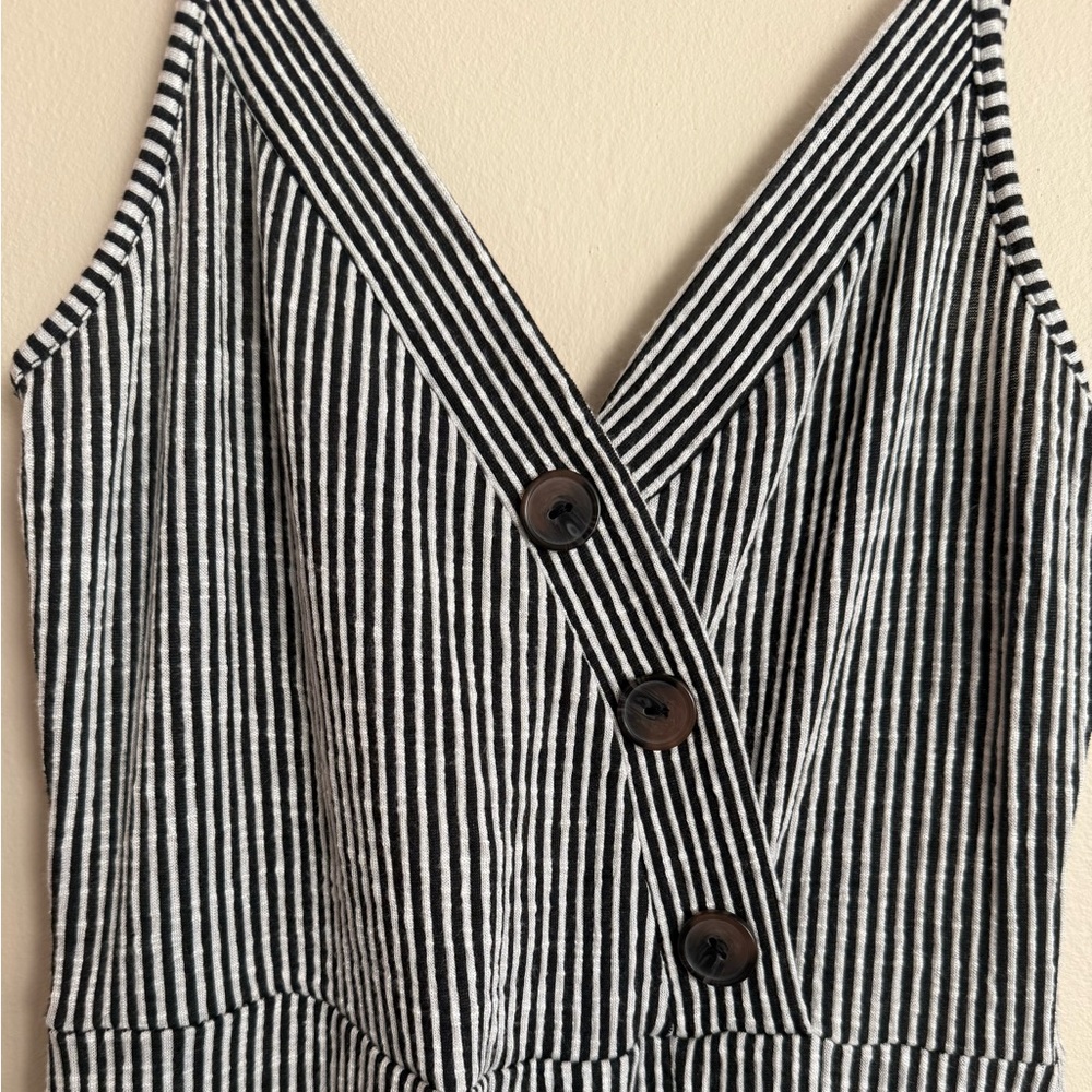 Black & White Stripe Midi Dress with Buttons